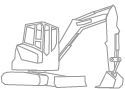 A DEVELON mini excavator unloading a pile of dirt at a job site.