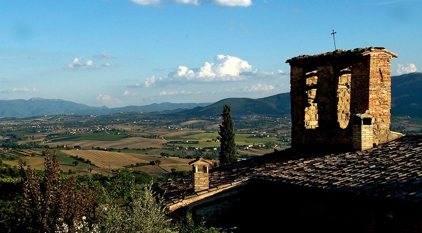 A sweeping view of the Italian countryside from a village