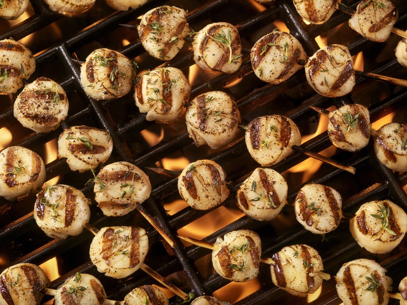 scallop kabobs on a grill