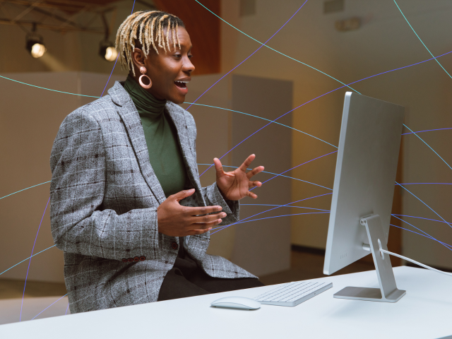 Features Women using computer