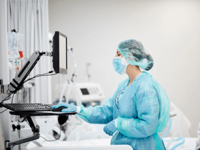 Nurse using computer