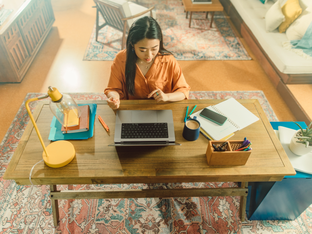 Woman working at home office